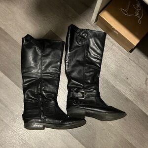 Black Leather Knee-High Boots